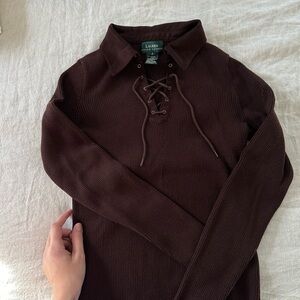 Lauren Ralph Lauren Brown Lace-Up Sweater